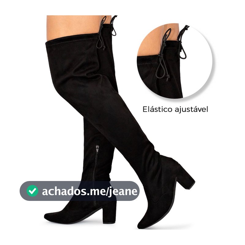 Bota Feminina Lumiss Over The Knee Salto Alto Grosso Cano Longo Stretch Elástico Confortável