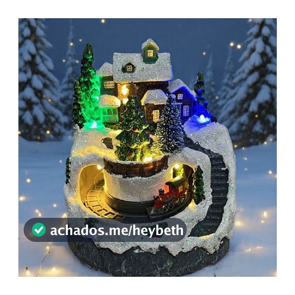 Enfeite Natal LED USB Vila De Natal Cenário Iluminado Resina Com Led Com Movimento Pilha e Cabo USB Enfeite Luxo