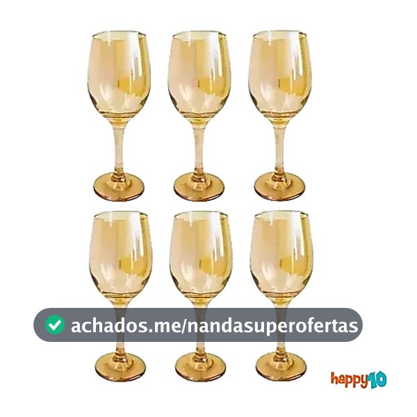 Kit 6 Taças de Vidro Âmbar 330ml Jogo Mesa Posta Jantar Bar Restaurante Festa Presente Casamento