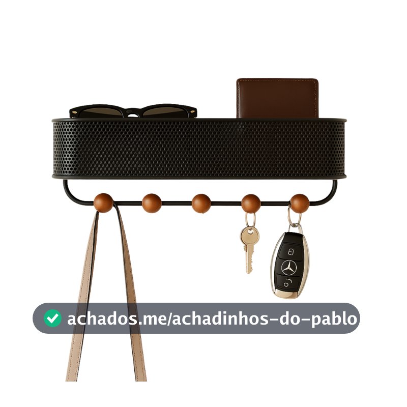 Lumai Porta Chaves Parede Cesto 5 Ganchos Pendurador Chaveiro Organizador Entrada Hall Metal