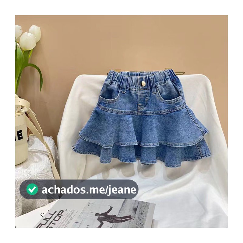 Saia Jeans Azul para Meninas Primavera Verão Estilo Coreano 3-9 Anos