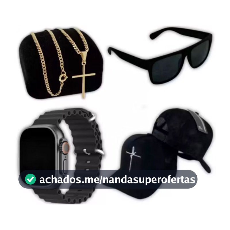Kit Masculino Presente Relógio Digital Premium + Óculos Premium + Corrente Cruz + Boné Fé Grife