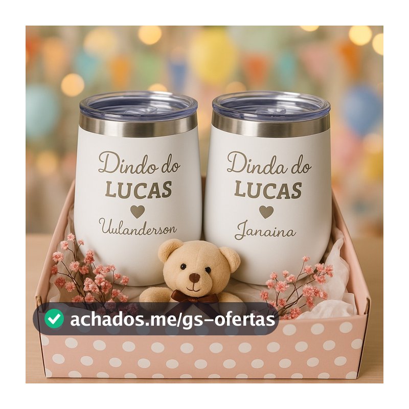 Copo Térmico Personalizado a Laser ou Kit 2 Copos Convite Padrinho Madrinha Dindo Dinda Lembrança Batizado 360ml 473ml