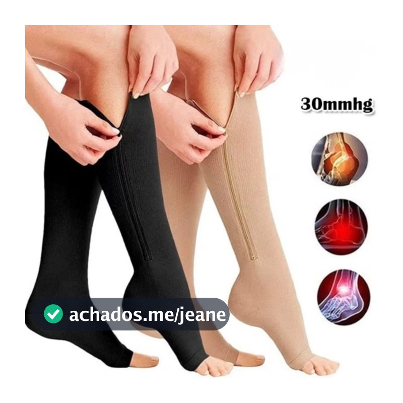 Par Meia de Compressão Média Varizes Pernas Cansadas Inchaço Dores 3/4 Zíper 20-30 Mmhg Unissex