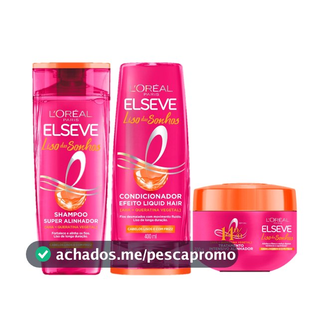 Kit Elseve Liso Dos Sonhos Shampoo 400ml, Condicionador 400ml e Creme de Tratamento 300g