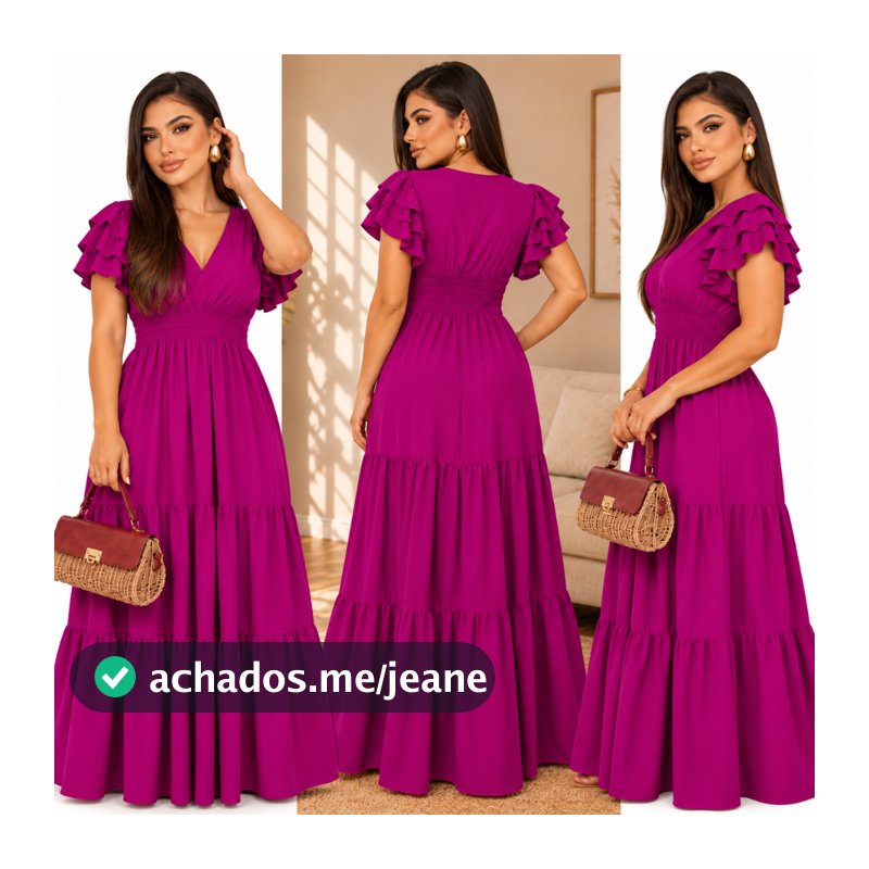 Vestido Feminino Longo Saia 3 Maria Manga com Babado Festa Formatura Evangélico Madrinha