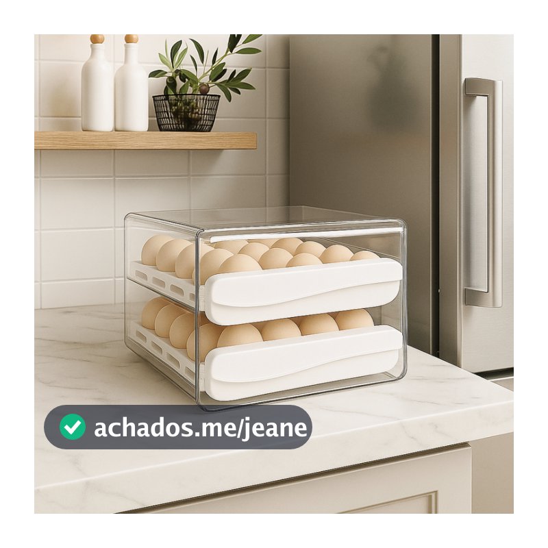 Porta Ovos 2 andares Organizador de Geladeira Gaveteiro Duplo Branco Empilhavel Casa Cozinha