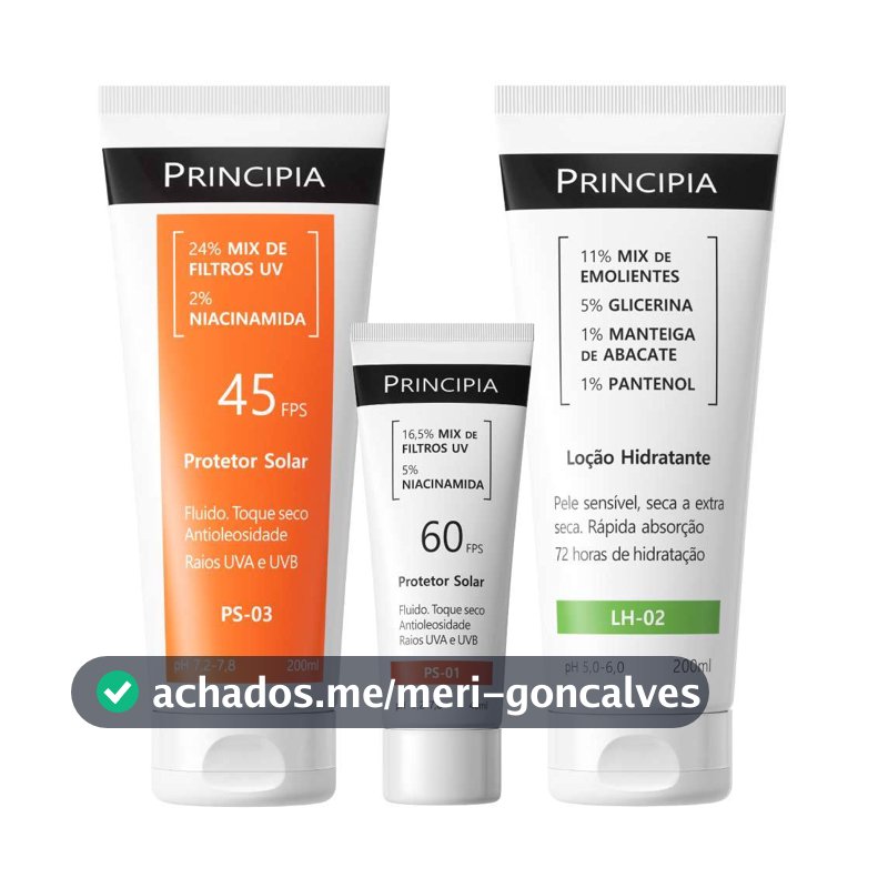 Principia Kit Praia Trio c/ Loçao Hidratante LH-02 + Protetor Solar Facial PS-01 FPS60 + Protetor Corporal PS-03 FPS 45