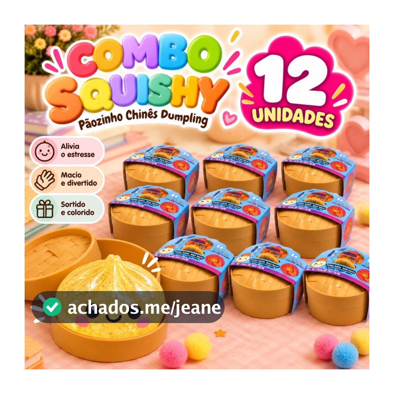 Combo 12 Squishys Pãozinho Grande Chinês Tik Tok Dumpling Antiestresse Brinquedo de Apertar Macio Sortido Comércio Lojas