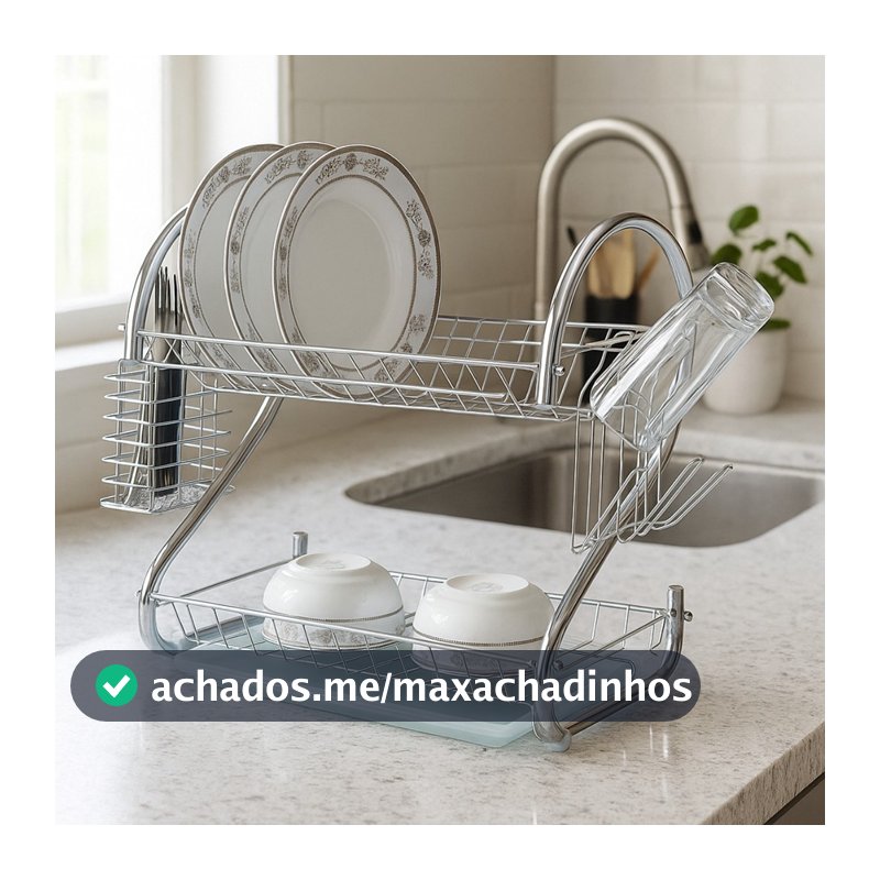 Escorredor de Louças Aço Cromado Cozinha 2 Andares Pratos Copos BrinqLar