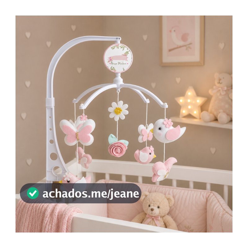 Mobile Musical bebê Giratório Pássaros Passarinho Borboletas Rosa
