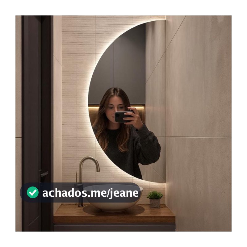Espelho Orgânico De Led Meia Lua Redondo Grande Sofisticado Decorativo Minimalista Para Sala Tendencia
