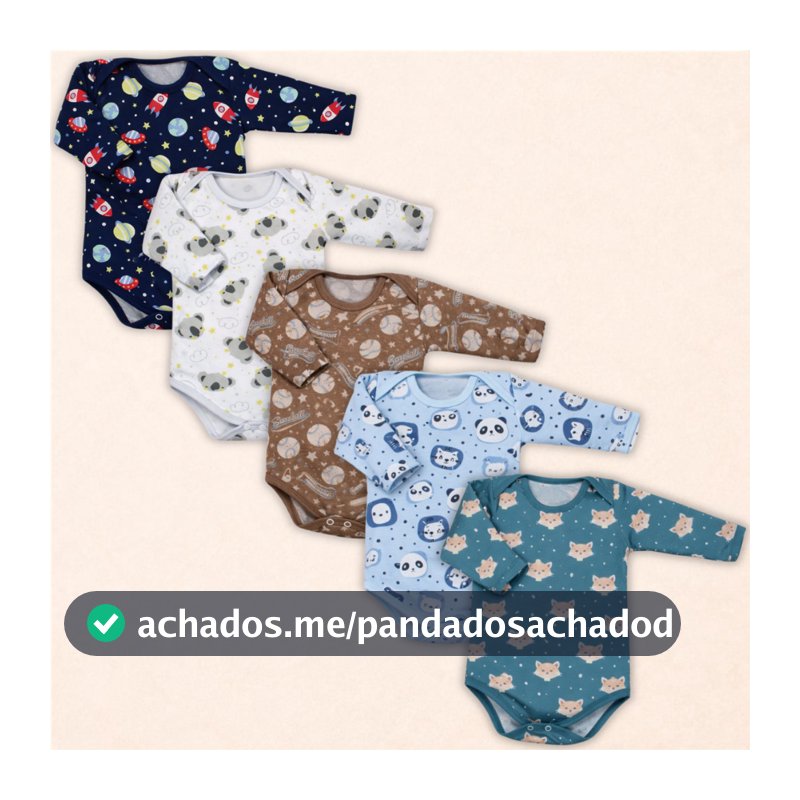 Kit 5 Peças Body Bebe M/Longa Estampado 100% Algodão Menino