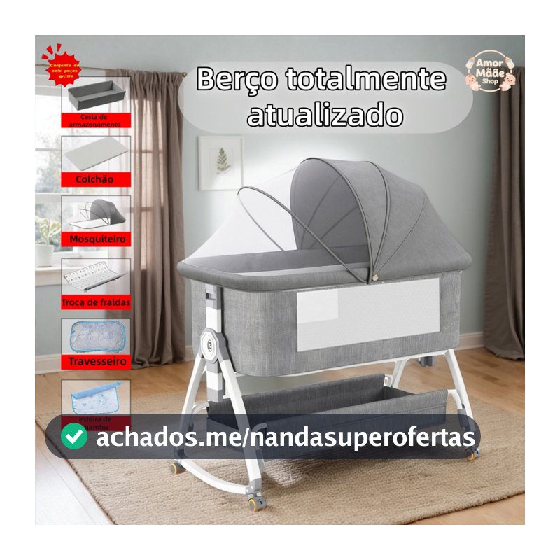 Berço Portátil Moises Co-bed Com Balanço Mosquiteiro e Cesto Regulagem de Altura