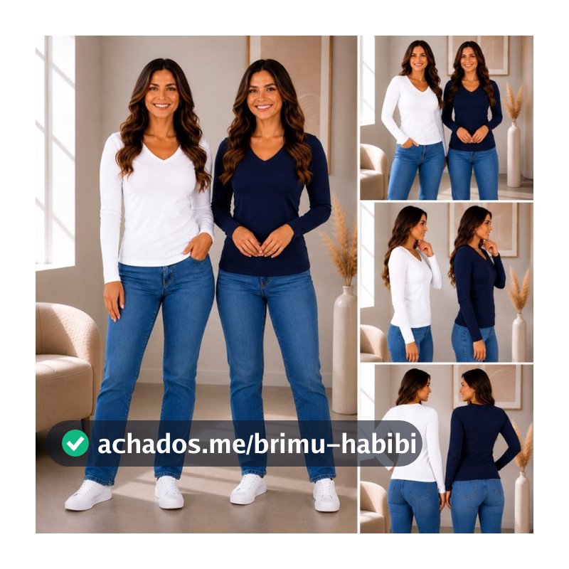 Kit 2 Blusas Feminina Gola V Manga Longa Promoção