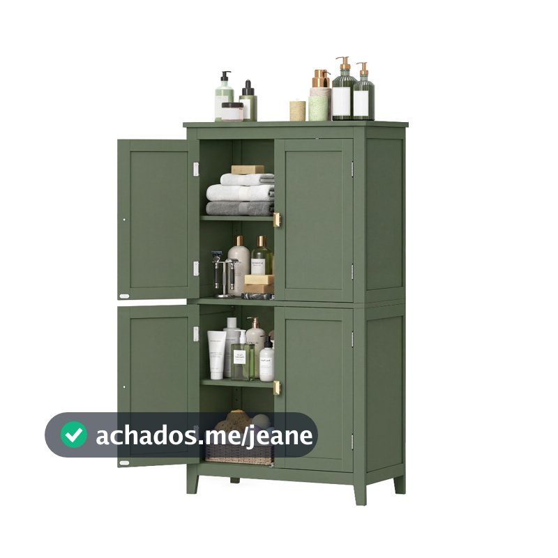 SONGMICS Armário Multiuso com Prateleiras Ajustáveis, Gabinete de Cozinha para Banheiro, 4 Portas, 30x60x110 cm, Verde