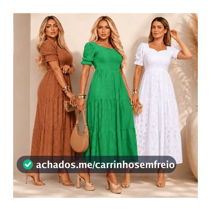 Vestido Longo Três Marias Feminino Malha Laise Midi Manga Bufante Forro no Busto e Saia Casamento Festas