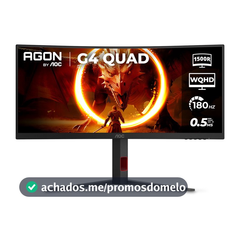 Monitor Gamer Curvo AOC AGON QUAD 34" Ultrawide WQHD 180Hz 0,5ms Base Ajustável U34G4C