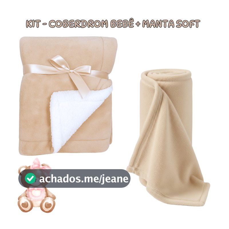 Kit 2 Itens Berço para Bebe - Cobertor Sherpa Dupla Face + Manta Soft - 80x90cm - Antialérgico