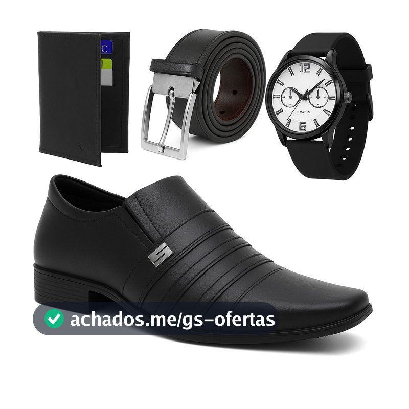 Kit Sapato Social Masculino Oxford Elegante Confortável Com Relógio Carteira e Cinto