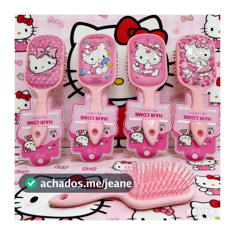 Escova de Cabelo Infantil Hello Kitty Rosa | Desembaraçadora Macia | Escova Anime para Meninas