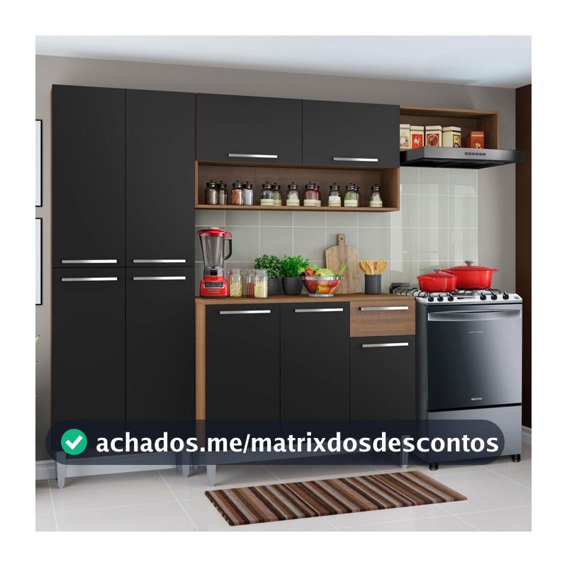 Armário de Cozinha Compacta Rustic/Preto Emilly Top Madesa