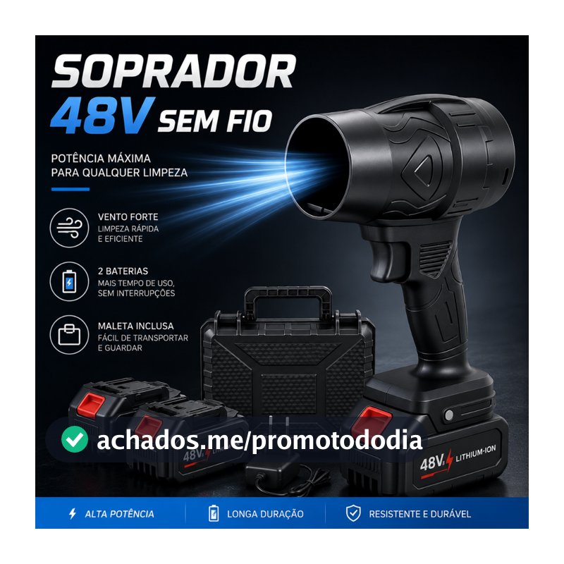 Soprador Turbo Jet Fan Secador Automotivo 2 Baterias 48V com Maleta - Limpeza PC e Churrasqueira