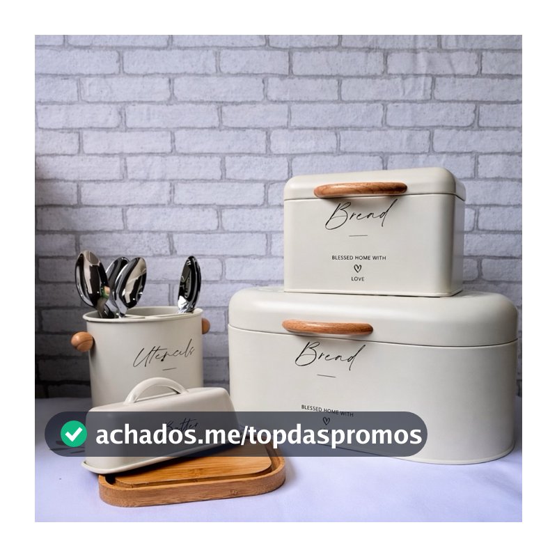 Porta Pão / Manteigueira e porta talheres em metal com Bambu Branco Vintage