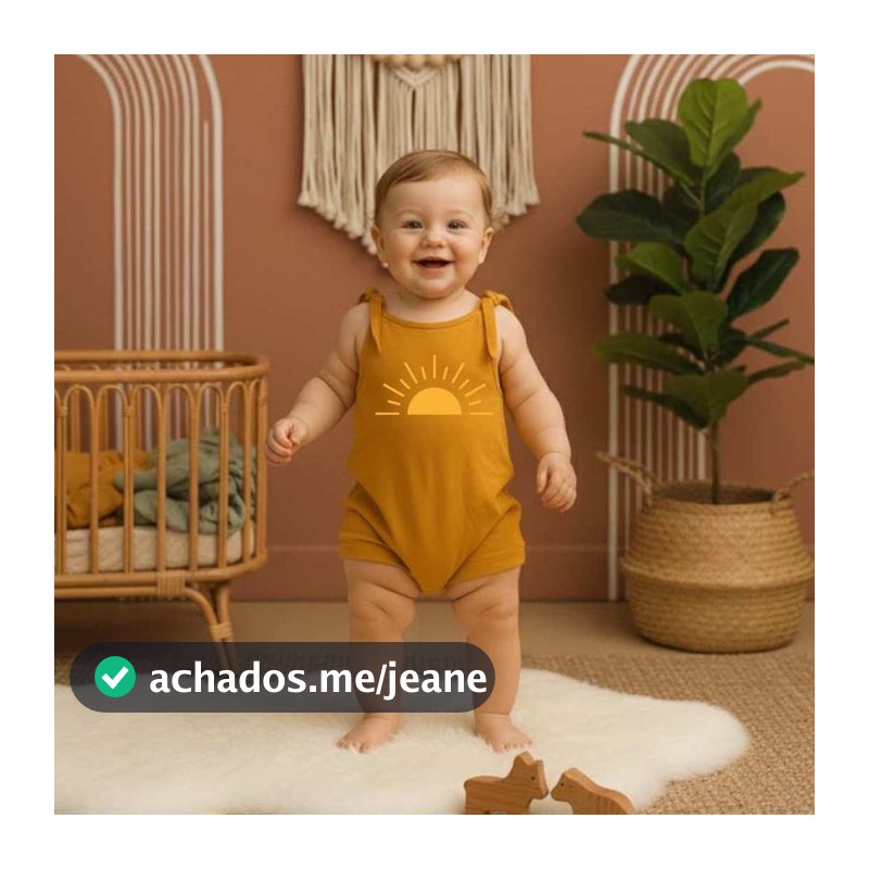 Jardineira Estampada Algodão Bebê Conjunto Minimalista Boho Sol