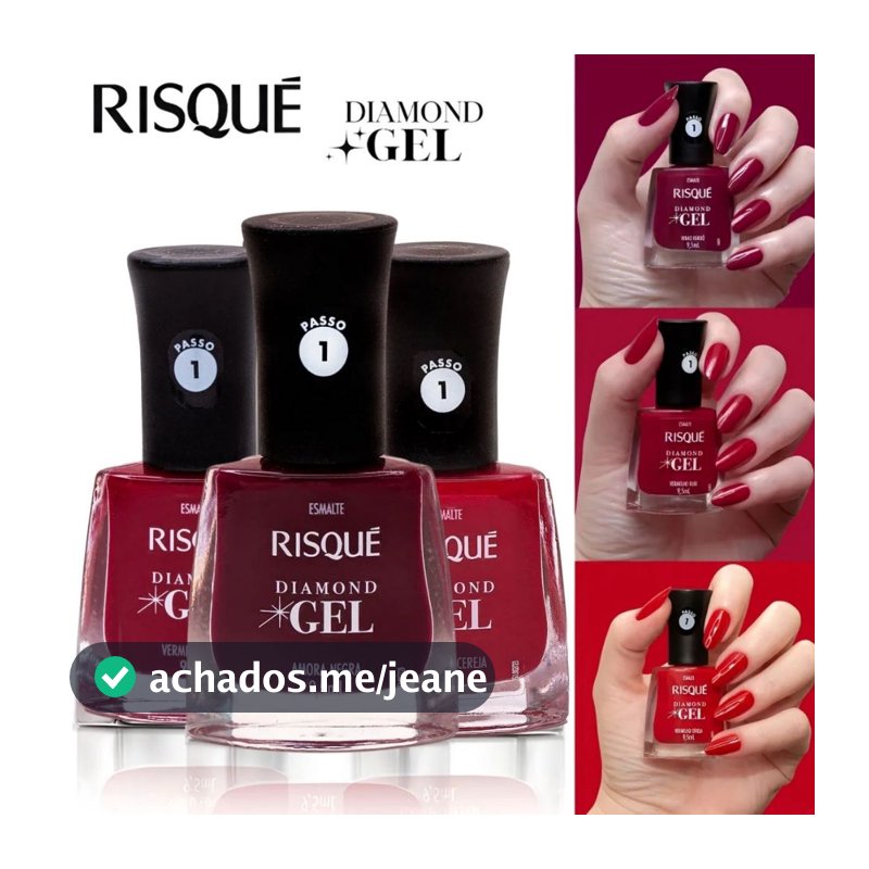 KIT 3 ESMALTES RISQUE DIAMOND GEL HIPOALERGÊNICO - TONS DE VERMELHO