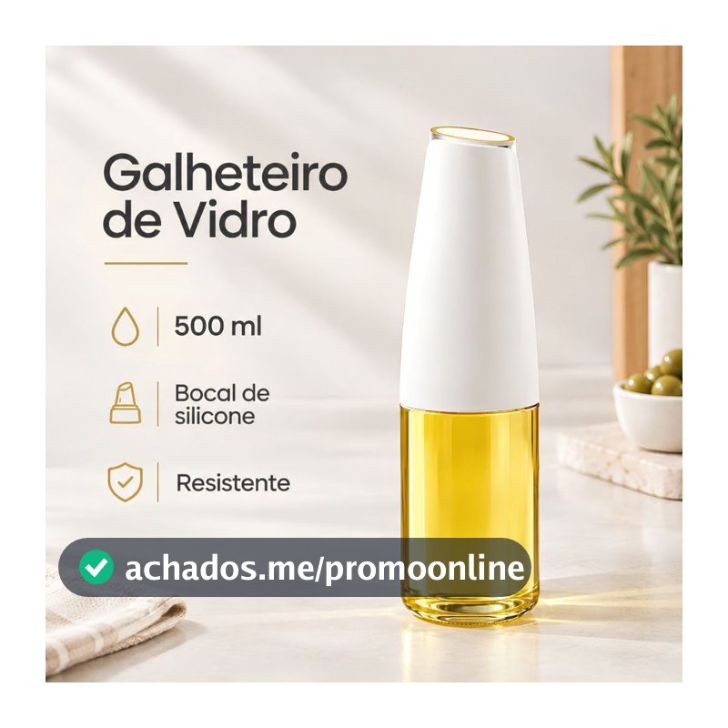 Galheteiro Porta Azeite Vinagre Vidro 500ml Redondo Tampa Fecha Automático