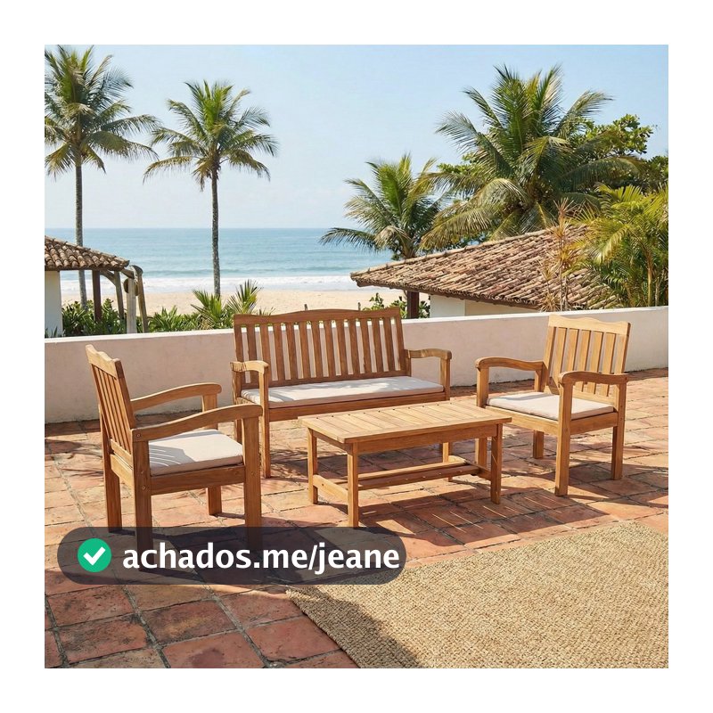Conjunto para Jardim de Madeira Eucalipto 4 Peças Estofado Nature Yescasa Nature/Branco
