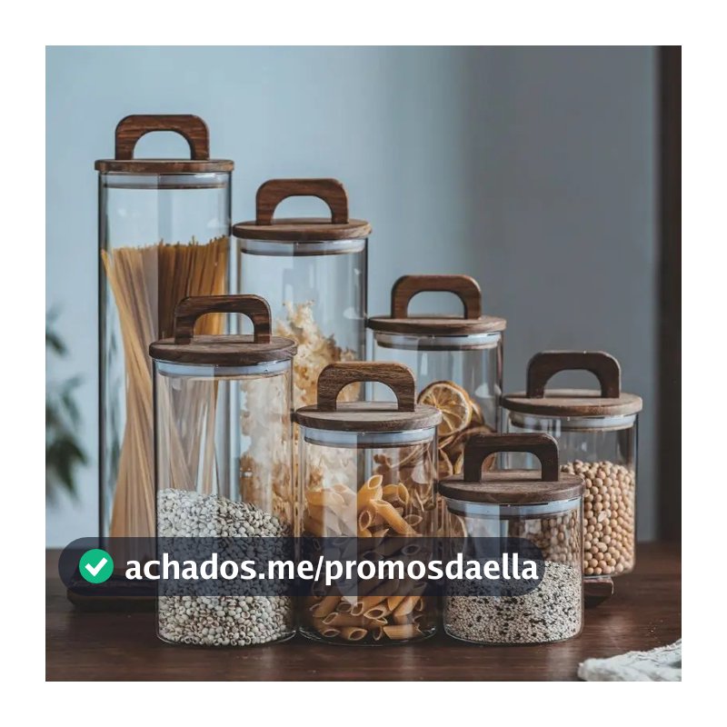 Potes em Vidro Hermético Com Tampa e Alça de Madeira (Monte o seu Kit)
