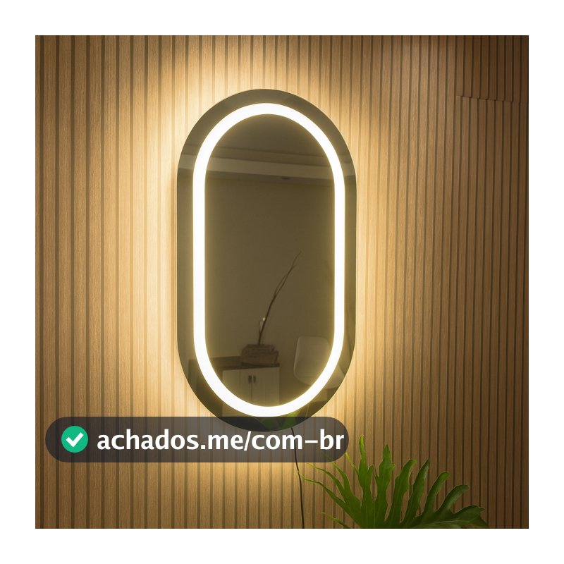Espelho Oval EL07 Polido com Led Jateado Luz Branca e Amarela Para Quarto Sala Banheiro Salão