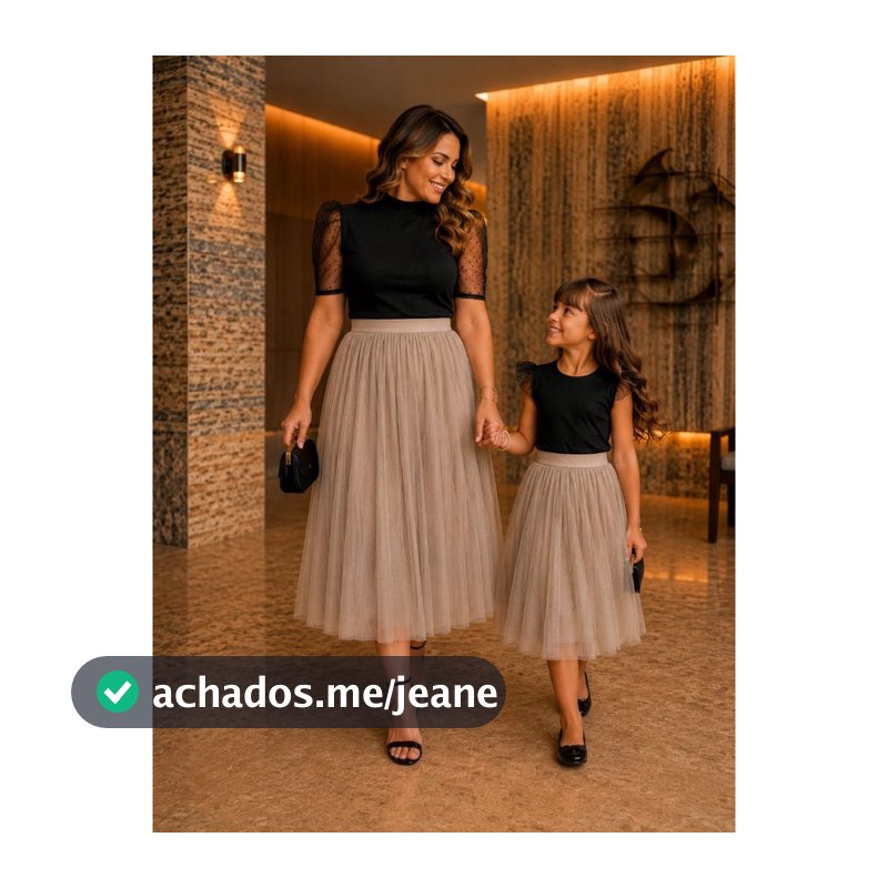 Kit Mãe e Filha Saia  Micro Tule Cor Maltine Moda Casual Elegante