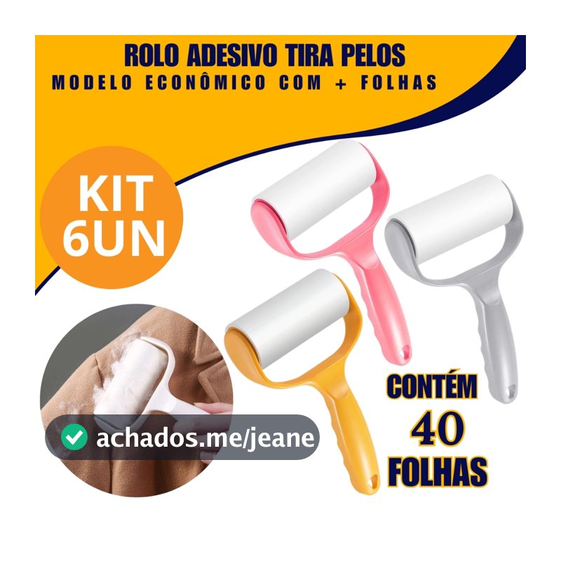 Rolos Adesivos Tira Pelos 40 Folhas Praticidade e Limpeza Fácil Limpar