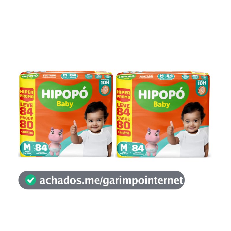 Kit 2ptes Fralda Hipopó Baby Hiper M 84un cada - Total 168un