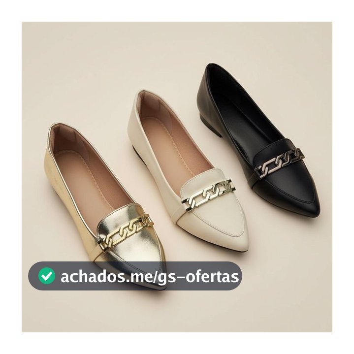 Sapatilha Feminina Confortável Luxo Elegante Sapato Feminino Mocassim Bico Fino Corrente