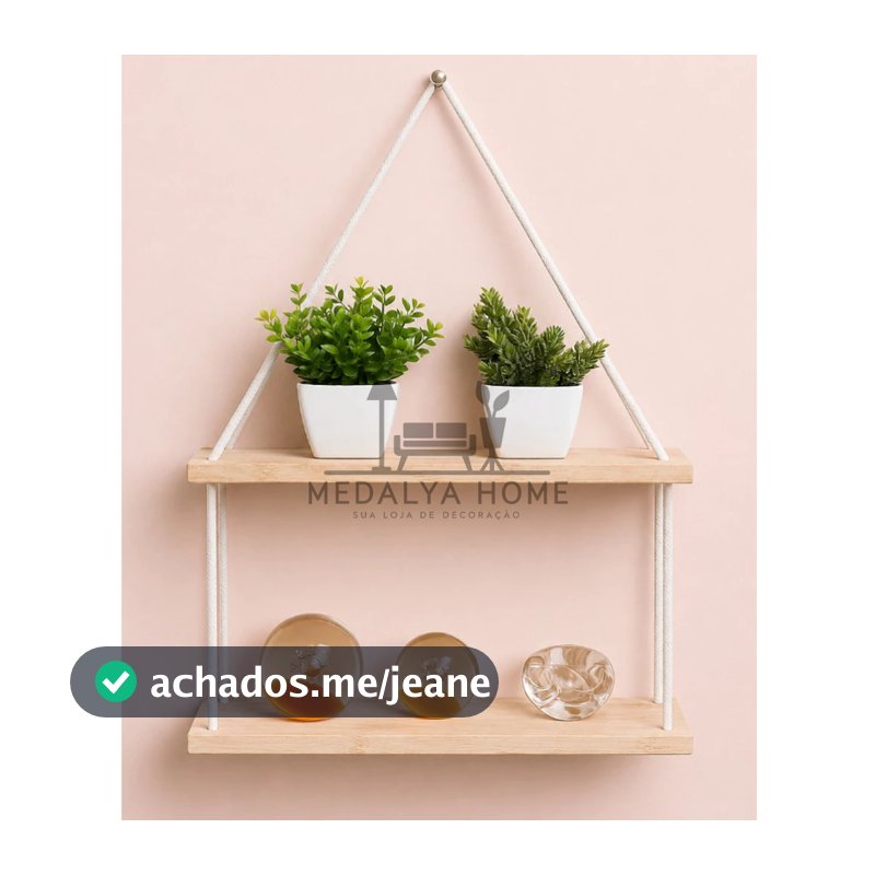 Prateleira suspensa madeira pinus 2 andares nicho de parede estante decorativa rustica cordão de algodão tendencia