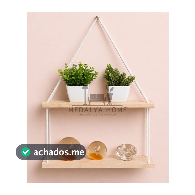 Prateleira suspensa madeira pinus 2 andares nicho de parede estante decorativa rustica cordão de algodão tendencia