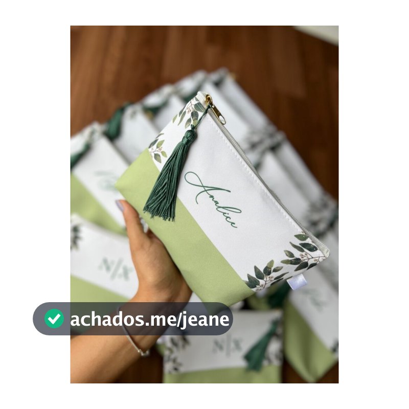 Kit 10 Nécessaire Personalizada com Nomes Folhagens Verde para Madrinhas, Formaturas e Aniversários.