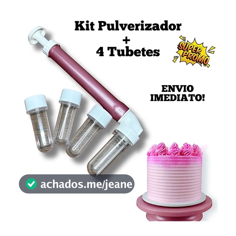 Pulverizador Bombinha com 4 Tubetes para Pó Glítter Confeitaria Bolos Doce Confeiteiro Decoração