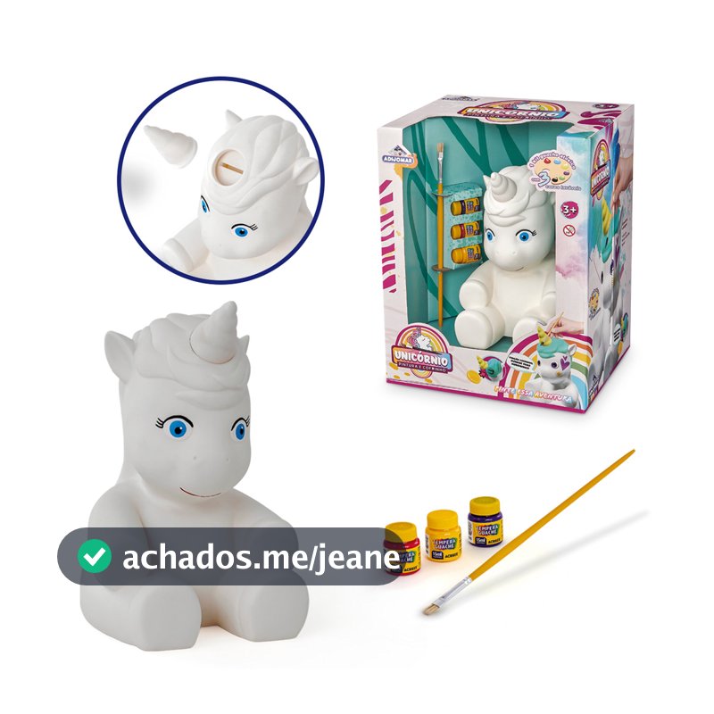 Brinquedo Infantil 3 anos para Pintar Unicórnio Cofrinho