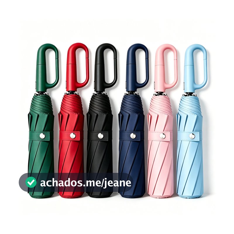 Guarda-chuva automático dobrável com proteção UV, cabo com argola, preto KL-301