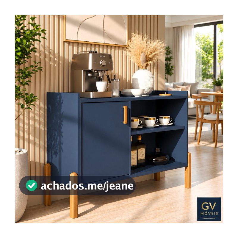 Aparador Cantinho do Café Suíça , Visual Elegante e Sofisticado ,Pés em Madeira- Kit Cozinha 5 Pta