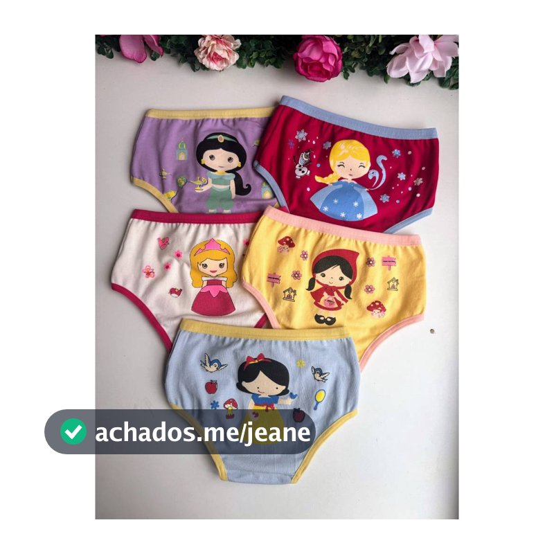 Kit Calcinhas Infantil Princesas Com Estampas Desenhos 5 Calcinha Estampada Algodão Com Forro Infantis Menina