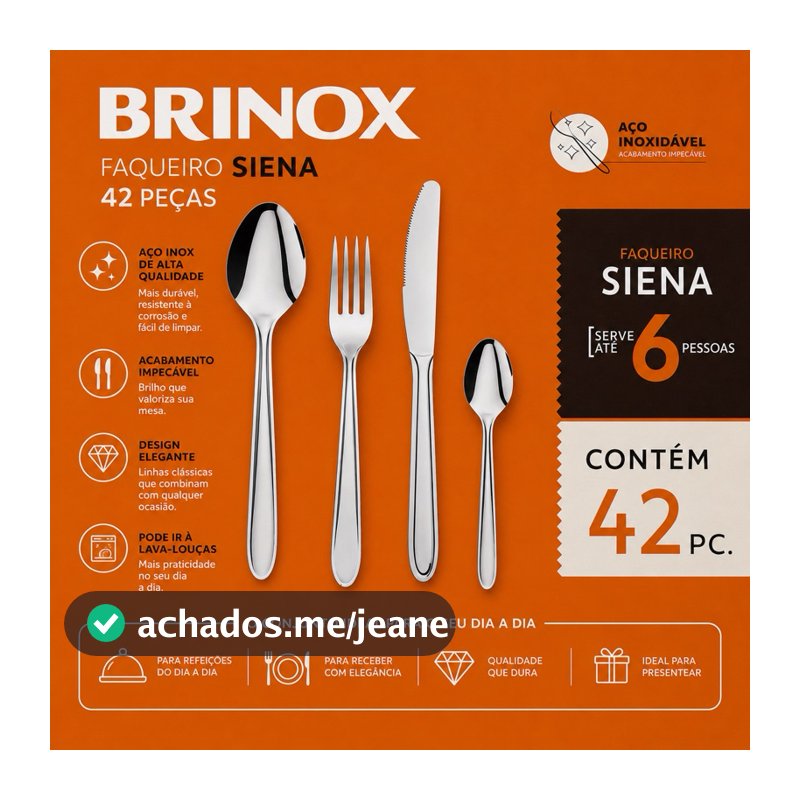 Faqueiro Brinox Siena 42 Peças Aço Inox Original Jogo de Talheres para 6 Pessoas