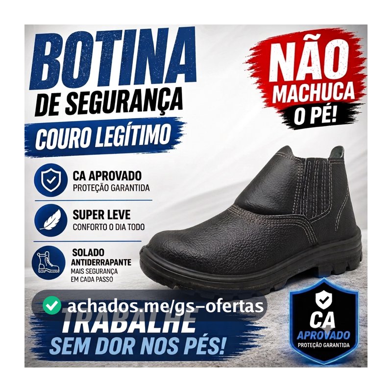 Bota Botina Segurança Couro Legítimo CA Aprovado Bota EPI Antiderrapante Confortável Leve Unisex