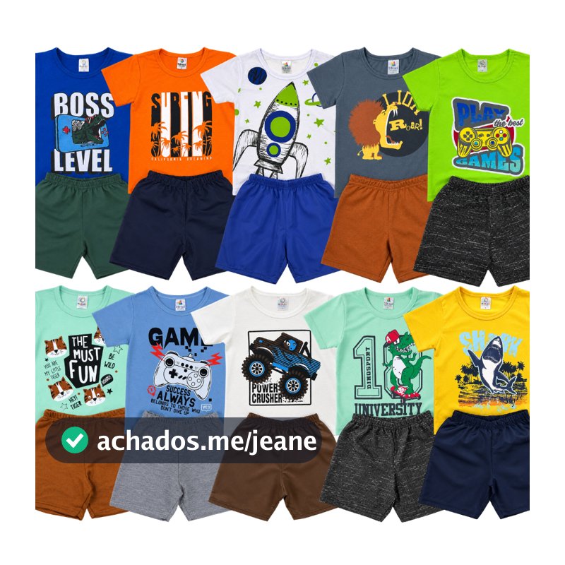 Kit 6 ou 10 peças Conjunto Verão Roupa Menino Infantil 3 ou 5 Camisetas + 3 ou 5 Shorts Sortidos Liso ou Estampado