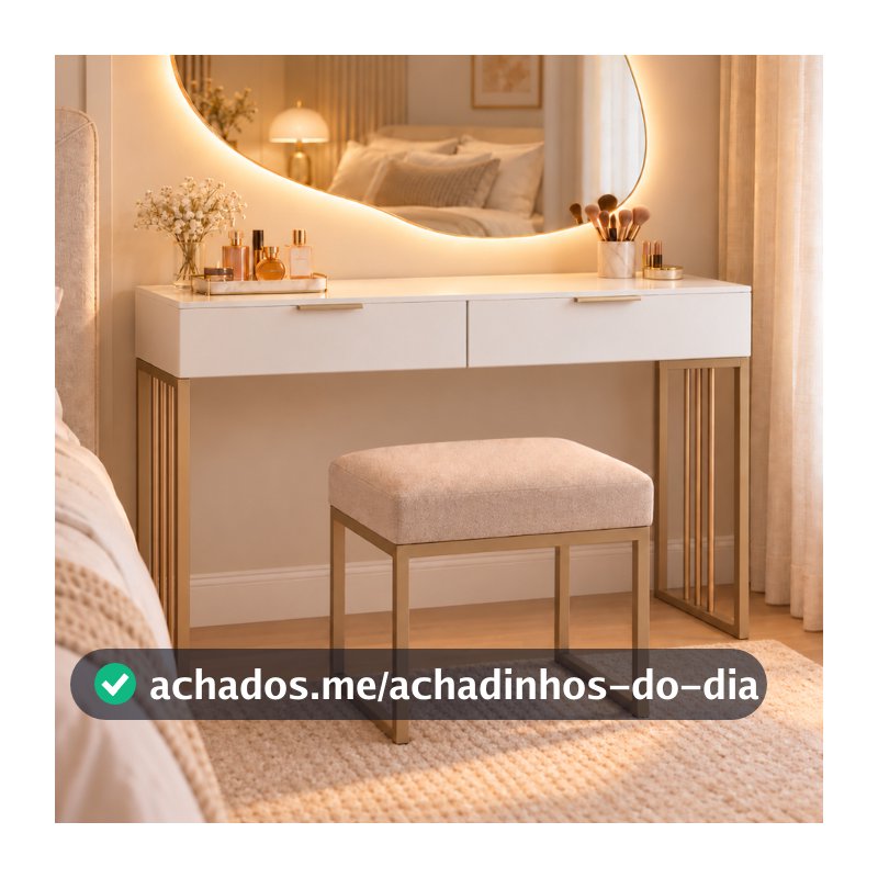 Penteadeira 90cm escrivaninha mesa 100% MDF com pés de ferro dourado champagne prata rose